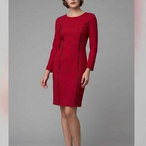 Cynthia Howie Red Sheath Dress Womens 12 Long Sleeve Red Lined